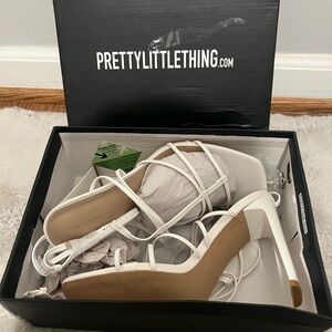 PrettyLittleThing White Stiletto Heels with Strappy Design